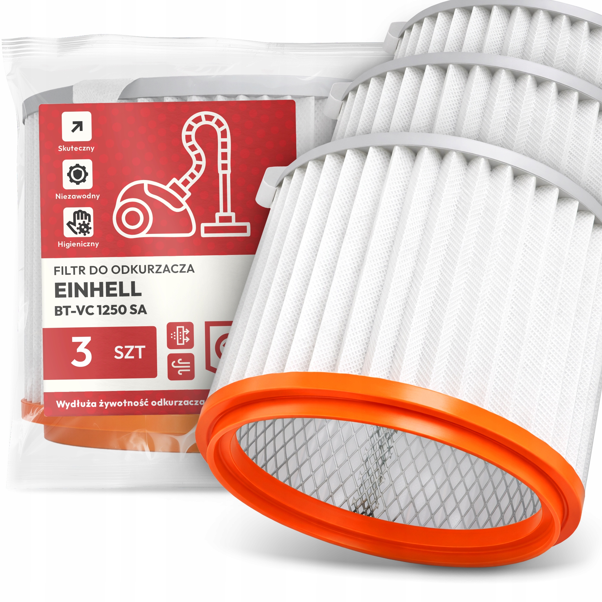 3x Vzduchový Filtr pro vysavač Einhell Bt-vc 1250 Sa Omyvatelný Filtr Em-w