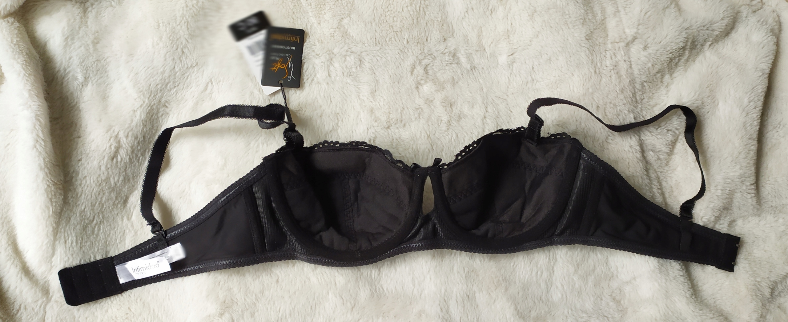 Biustonosz 90E bardotka czarny stanik koronka Wzór dominujący kwiaty