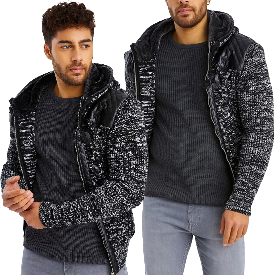 Pánský svetr Tlustý Teplý s kapucí Mikina na zip zateplená