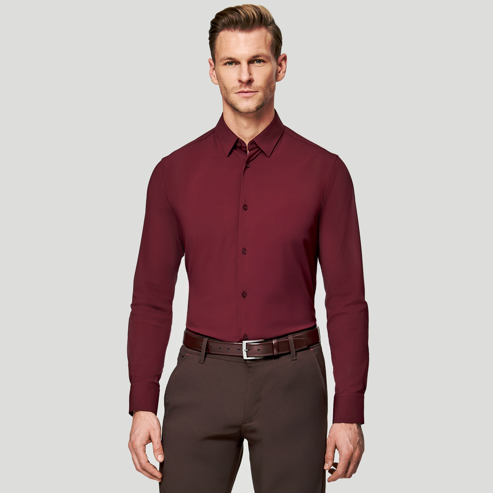 Bordó pánská košile 4 way stretch Slim Fit Pako Lorente vel L