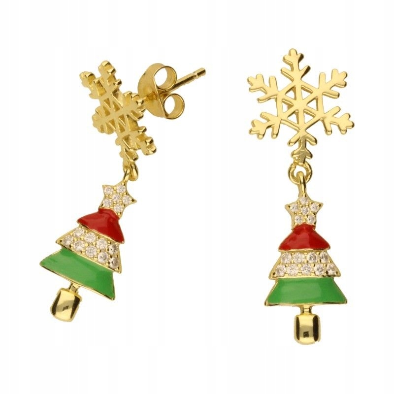 Stříbrné náušnice 925 pozlacené 2.8 g závěsné vánoční stromky se zirkony jako dárek