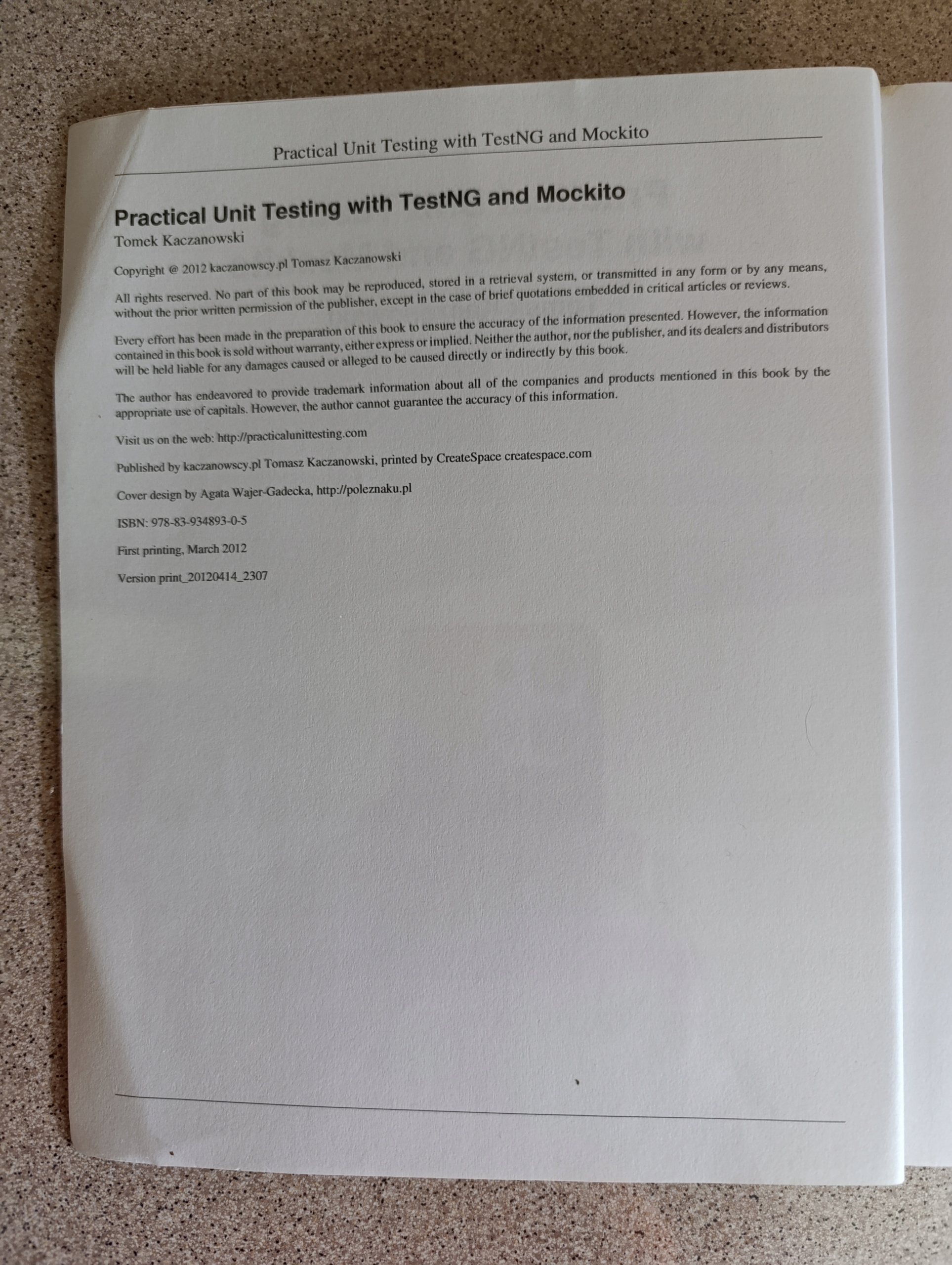 Practical Unit Testing with TestNG and Mockito. Kaczanowski [ENG][stan db-] Autor Kaczanowski, Tomek