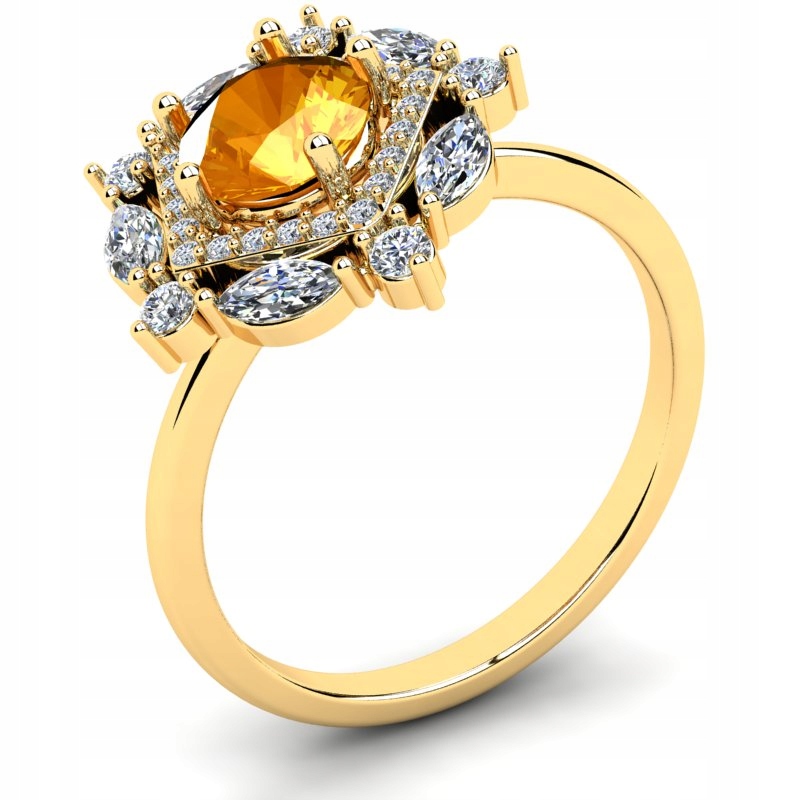 

Pierścionek Złoty Błyszczący Pomarańczowa Cyrkonia