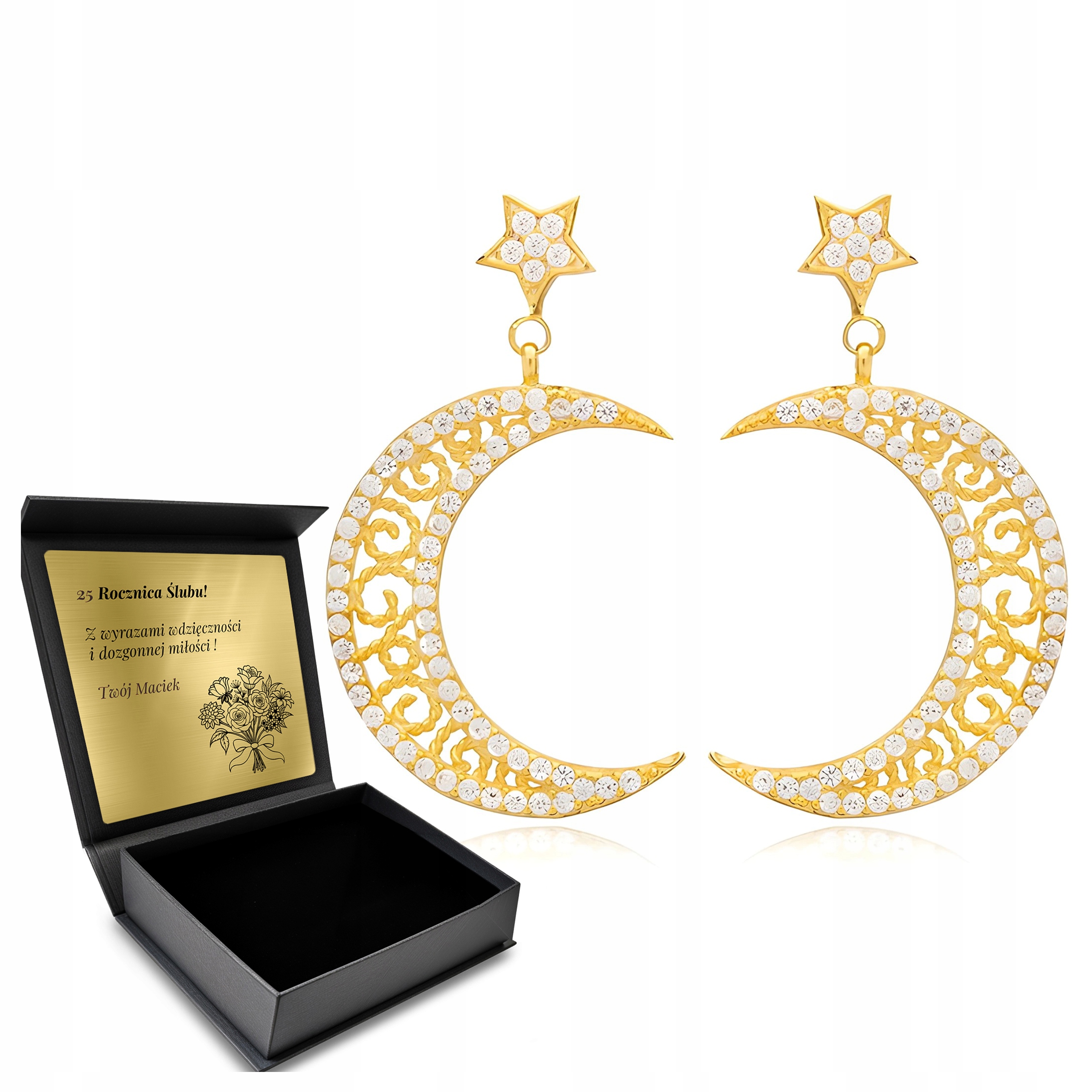 Pozlacené stříbrné Náušnice s motivem měsíce a tureckými Zirkony , orientální Gravírování