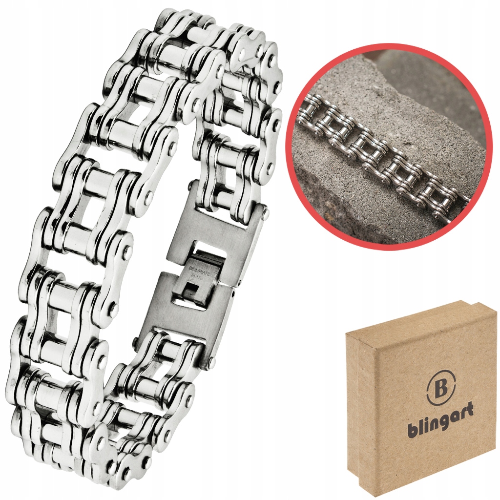 Męska bransoletka łańcuch motocyklowy srebrna MOTO CHAIN stal 316L