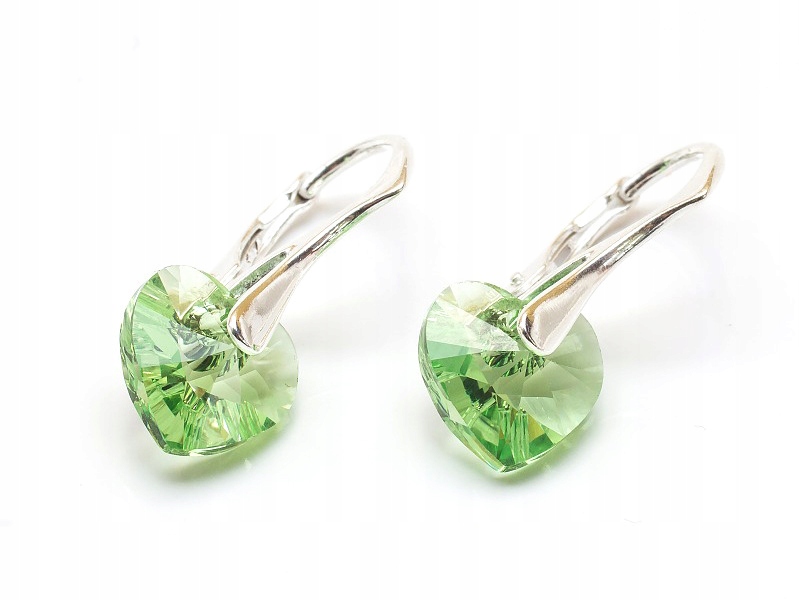 

Srebrne Kolczyki 925 Swarovski Serca 10mm Peridot