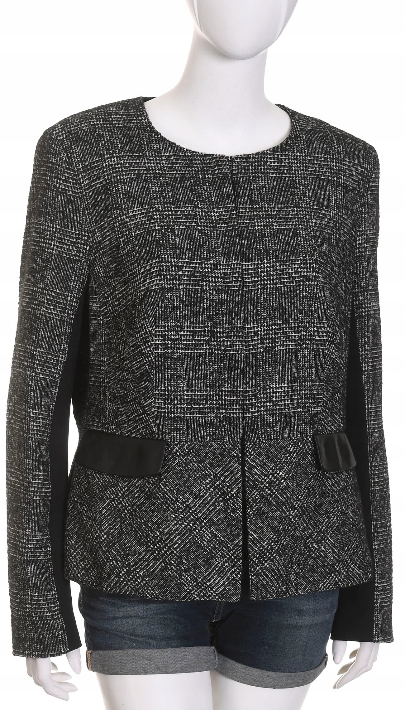 S.OLIVER elegancki czarno-biały żakiet w kratkę blezer 44 46