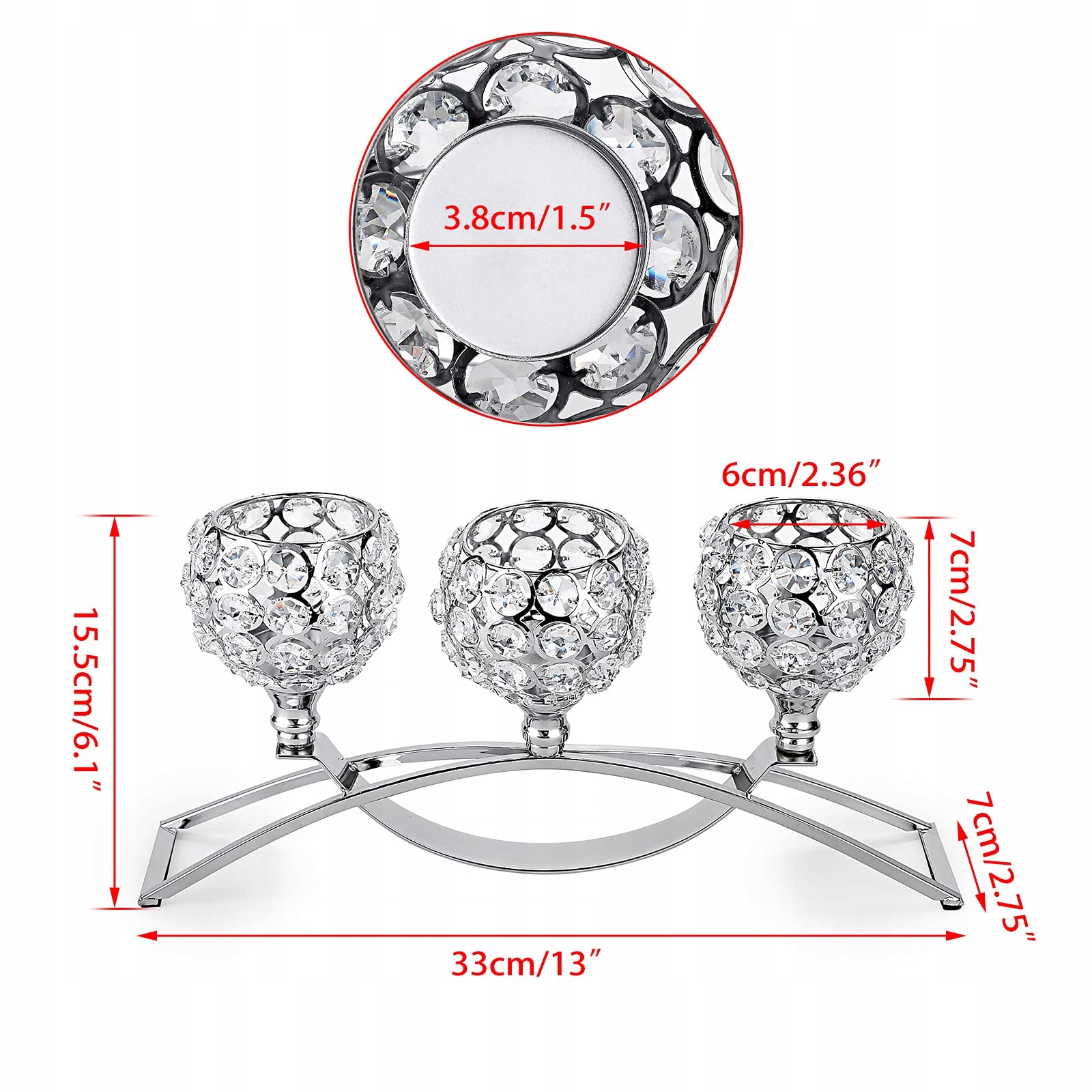 Svícen 3 Ramenní z křišťálu a kovu Stříbrný Elegantní Dekorace