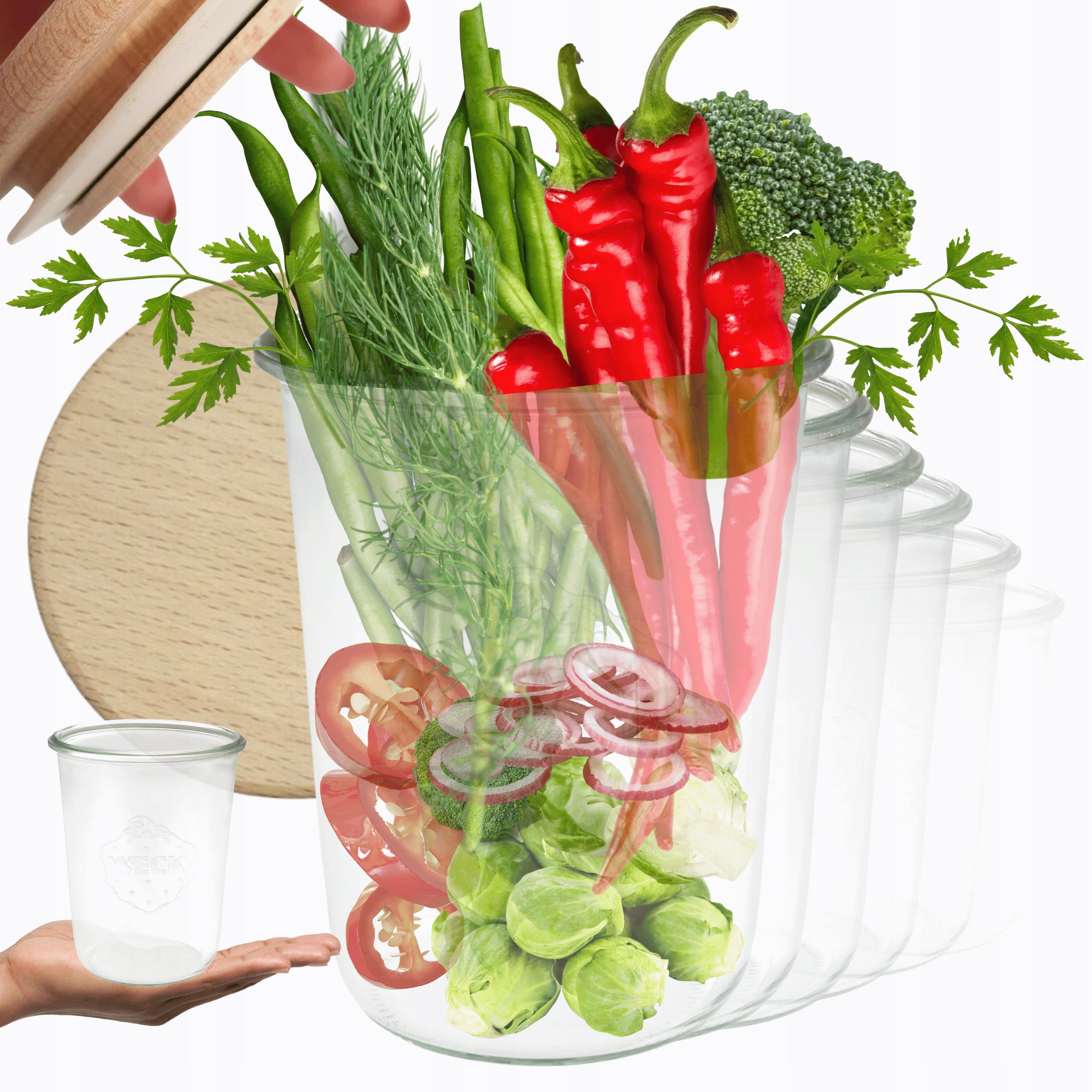 Poháre Weck 850 ml Mold, vzduchotesné, drevené, veko 12ks na suché výrobky