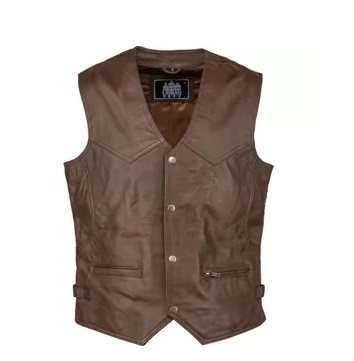 Urban 5884 Pánská Motocyklová Vesta Hnědá Kožená XL Jqb