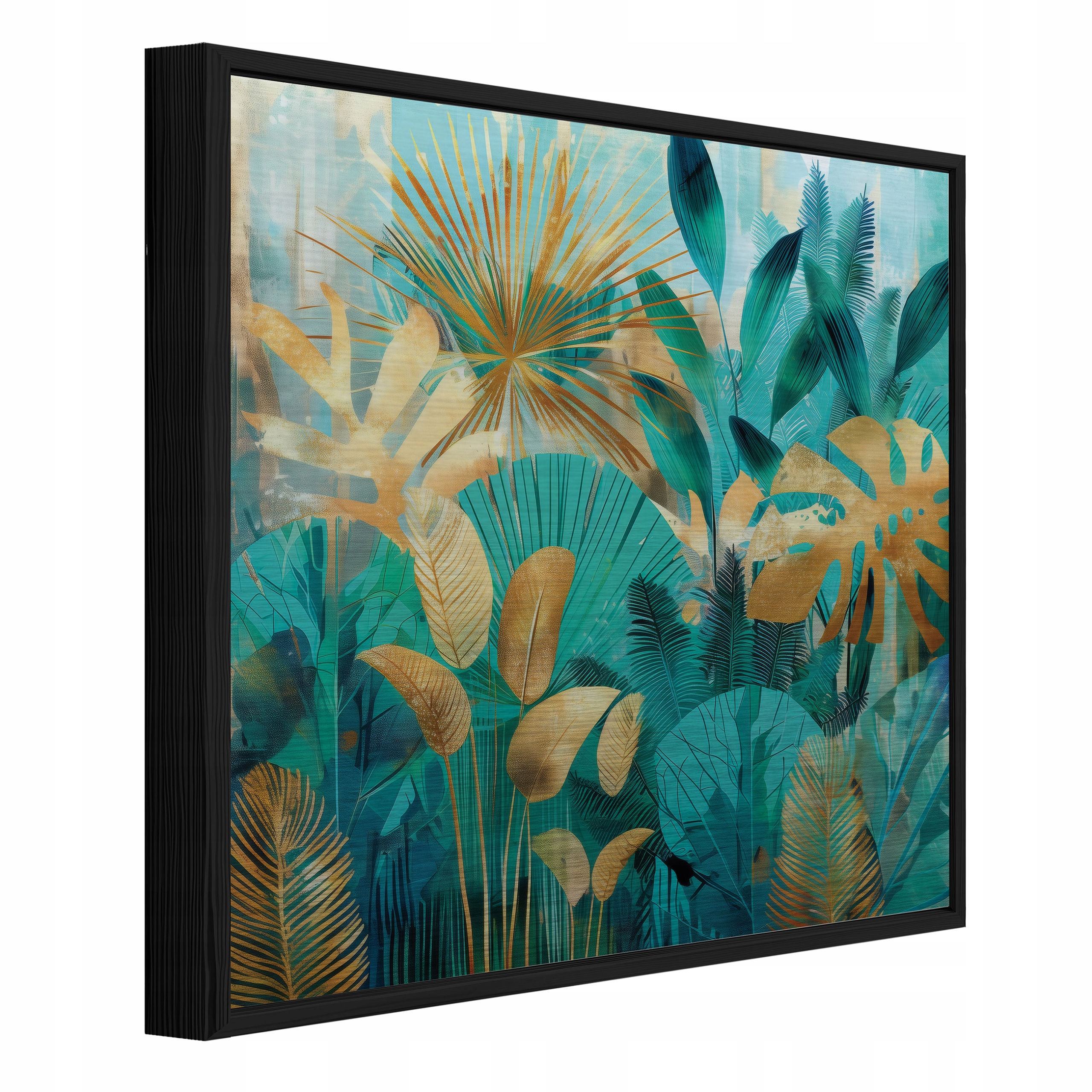 Kovový Obraz V Černém Rámu Zelené Listy Loft Do Koupelny Kuchyně 80x80