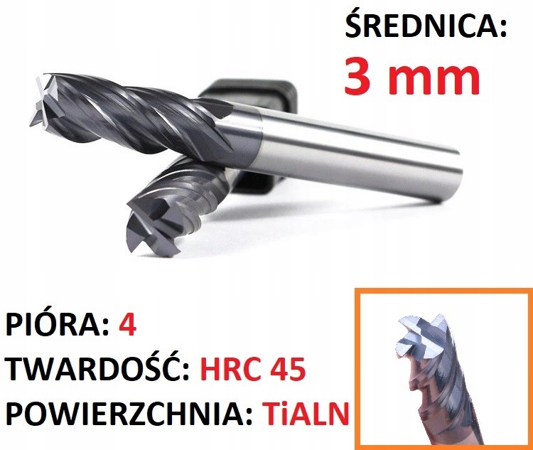 

Frez węglik Vhm 4p 3 mm chwyt 4mm TiAlN 45HRC Cnc
