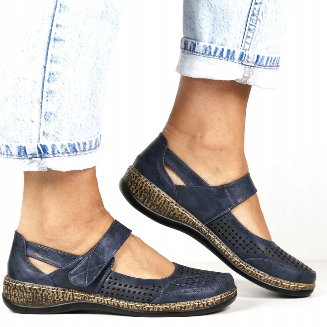 iButy Polobotky Ažurové Zapínané Na Suchý Zip Pohodlné Lehké Modré Tmavě Modré