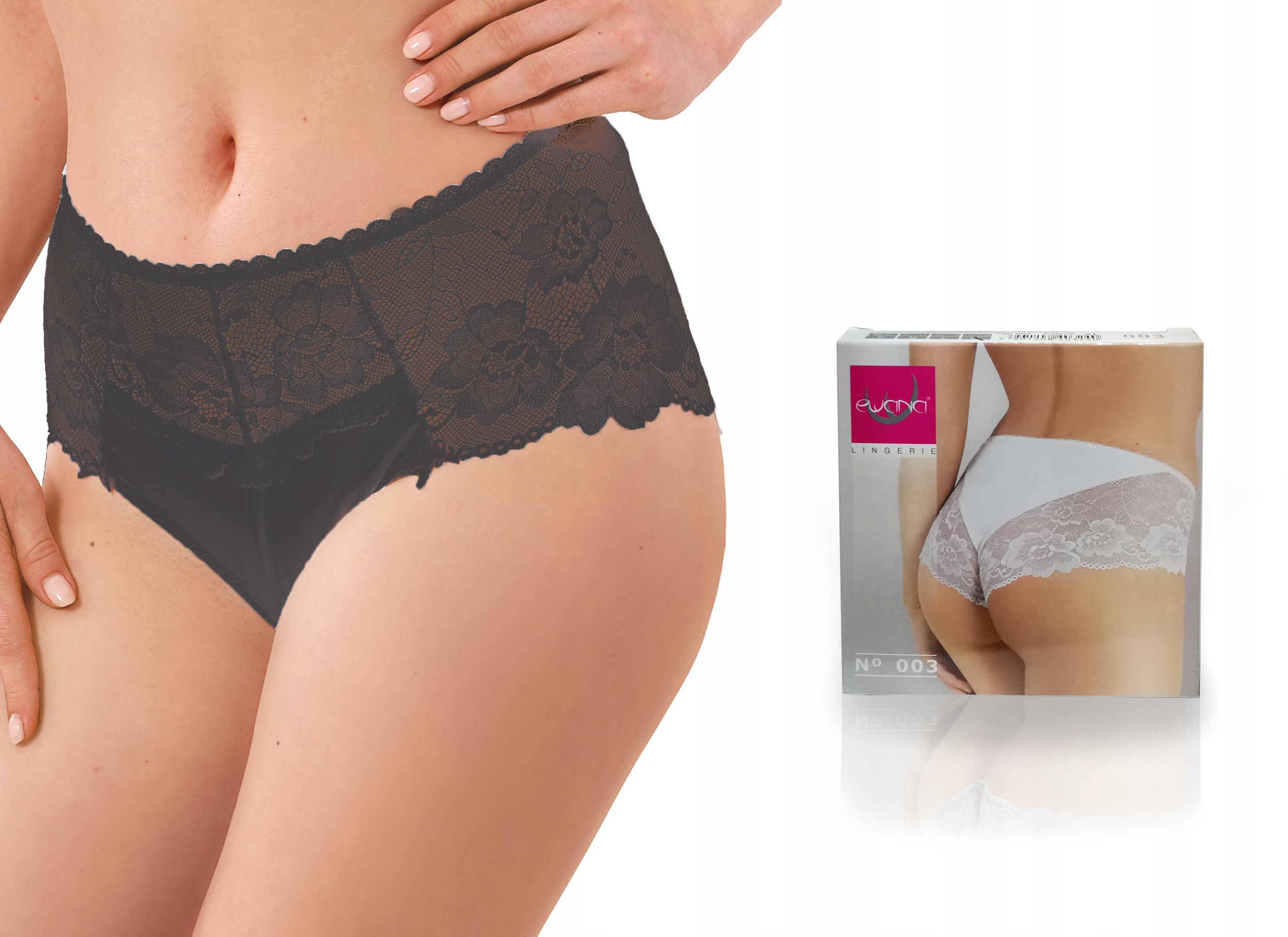 

Figi damskie koronkowe , Ewana 003 , Czarne , XL