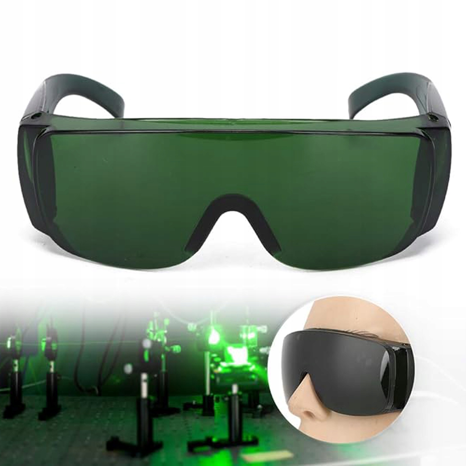 OKULARY OCHRONNE ZIELONE Z ETUI OCHRONA: DO DEPILACJI LASEROWEJ LASERA IPL. Waga produktu z opakowaniem jednostkowym 0.9 kg