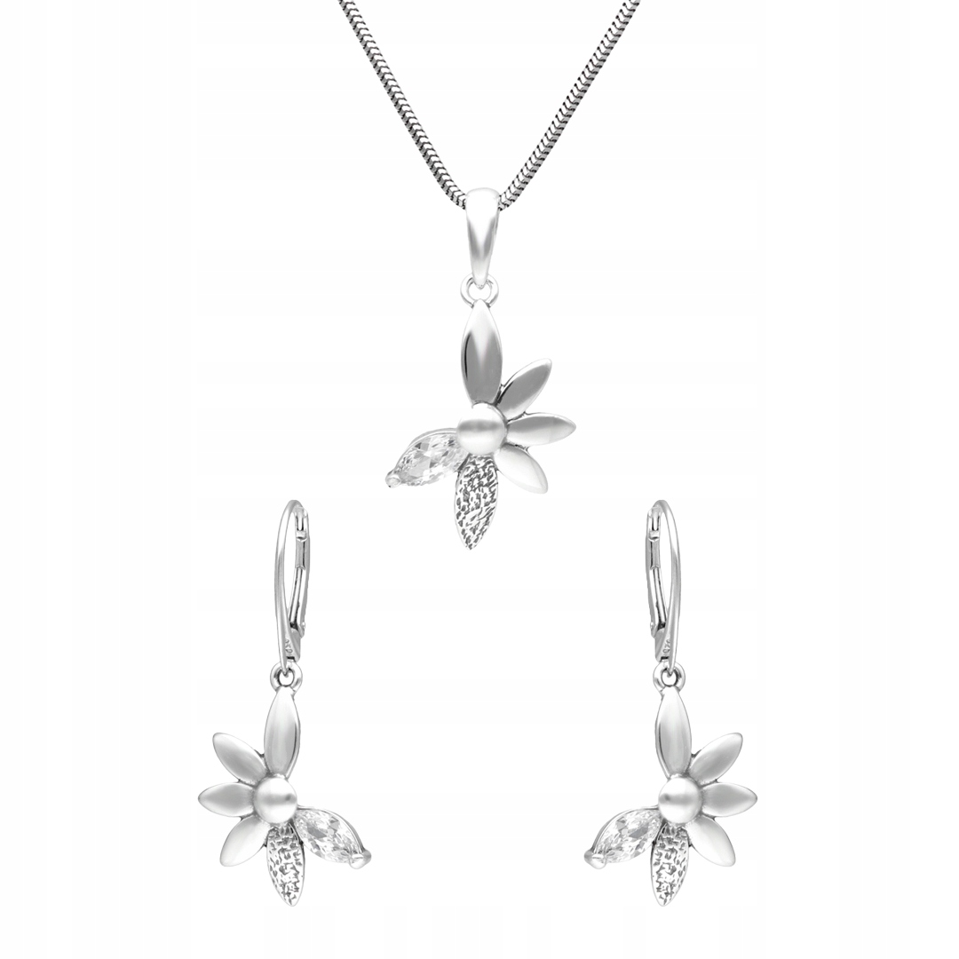 Komplet květin s bílou zirkonií stříbro