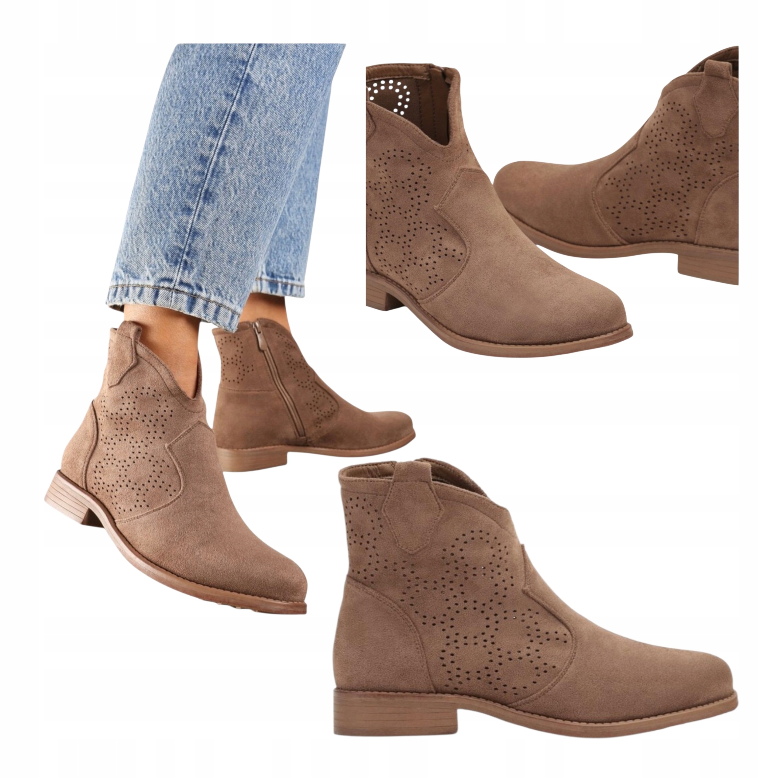 Dámské Kotníkové Boty s plochým podpatkem Klasické Semišové Letní Hnědé 38