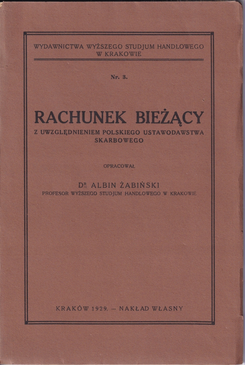 dr Albin Żabiński - Rachunek bieżący - wyd.1929