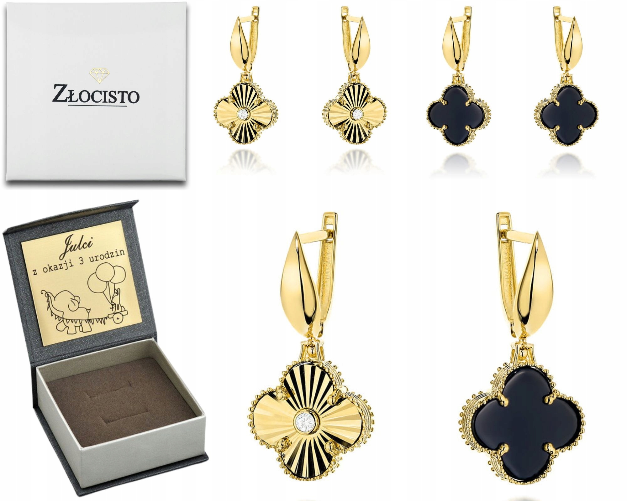 Zlaté Náušnice Moderní Oboustranné Náušnice S Černým Kamenem