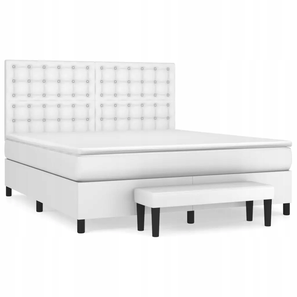 Kontinentální postel 203x160x118/128 cm, bílá, umělá kůže, matrace 160x