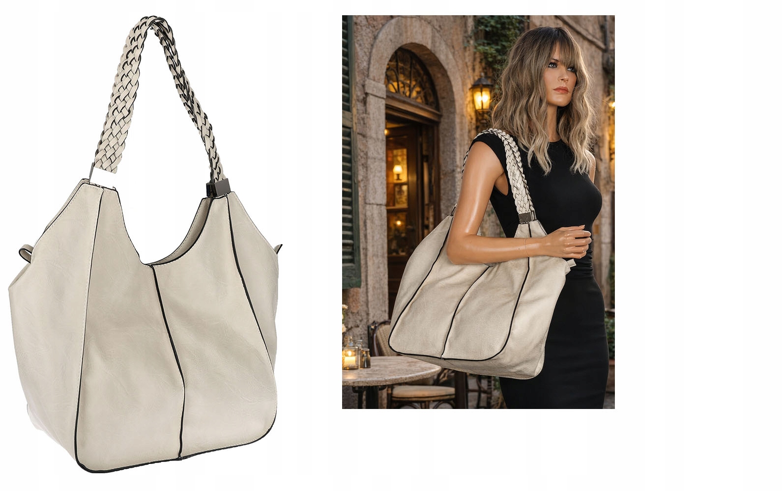 Torebka Damska na Ramię Duża Włoskiej Marki dudlin Shopper 203C Beżowa