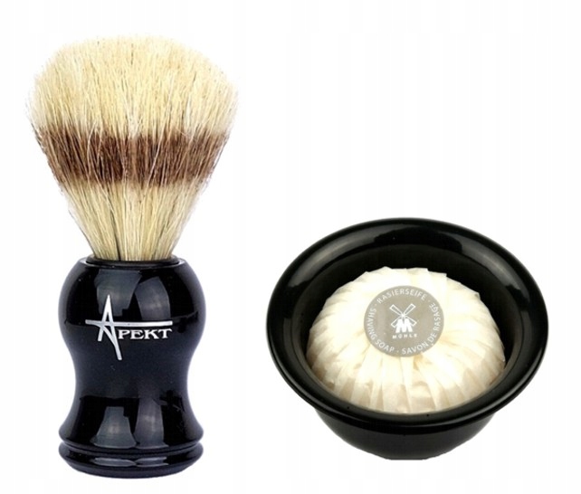 PĘDZEL DO GOLENIA NATULANE WŁOSIE TYGIEL MISECZKA MYDŁO DO GOLENIA PREZENT