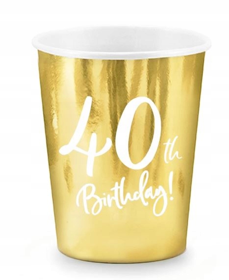 Kubki papierowe złote 250 ml 6 szt 40 urodziny hit