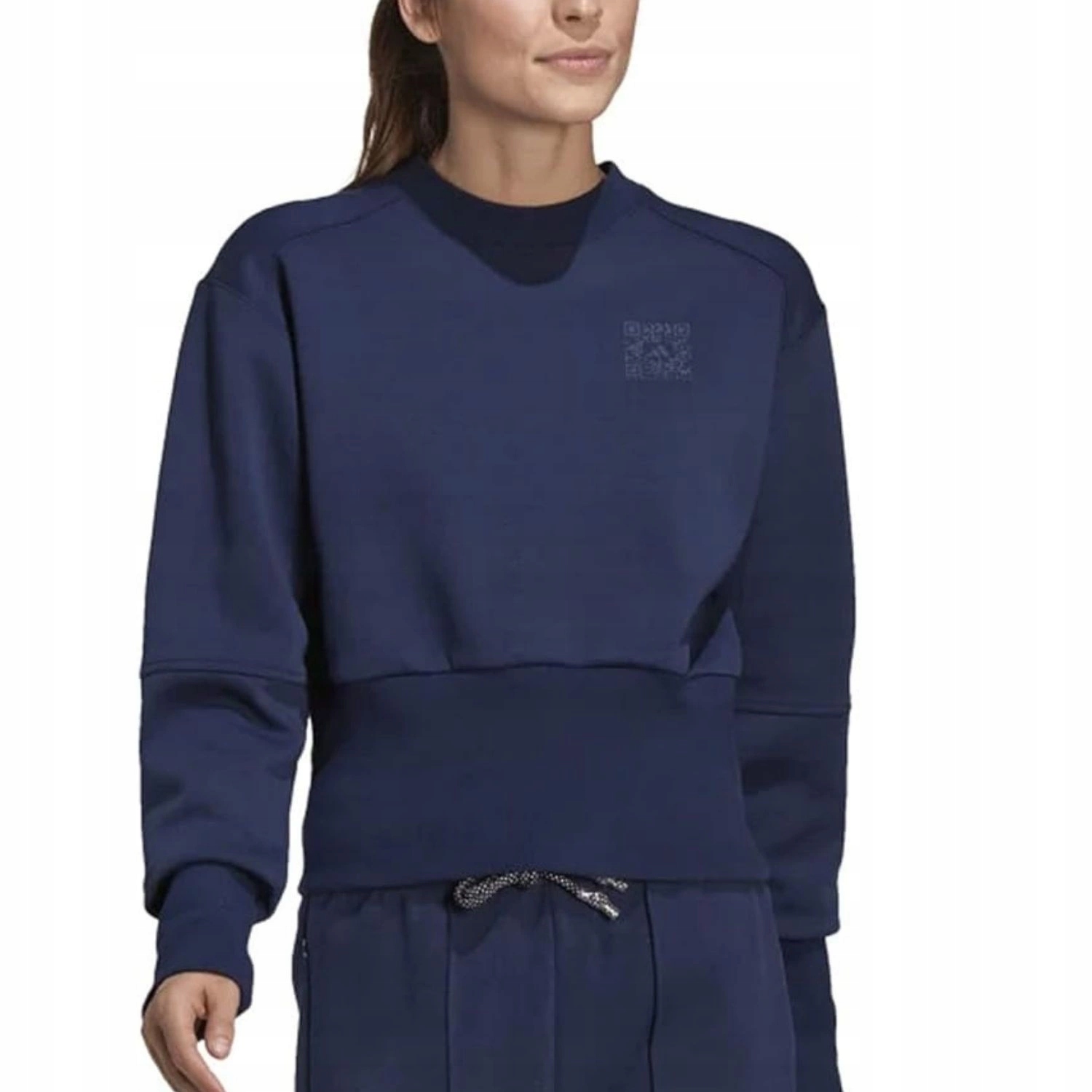 Mikina Adidas, modrá, cropped, volná bavlněná tepláková mikina, vel. M