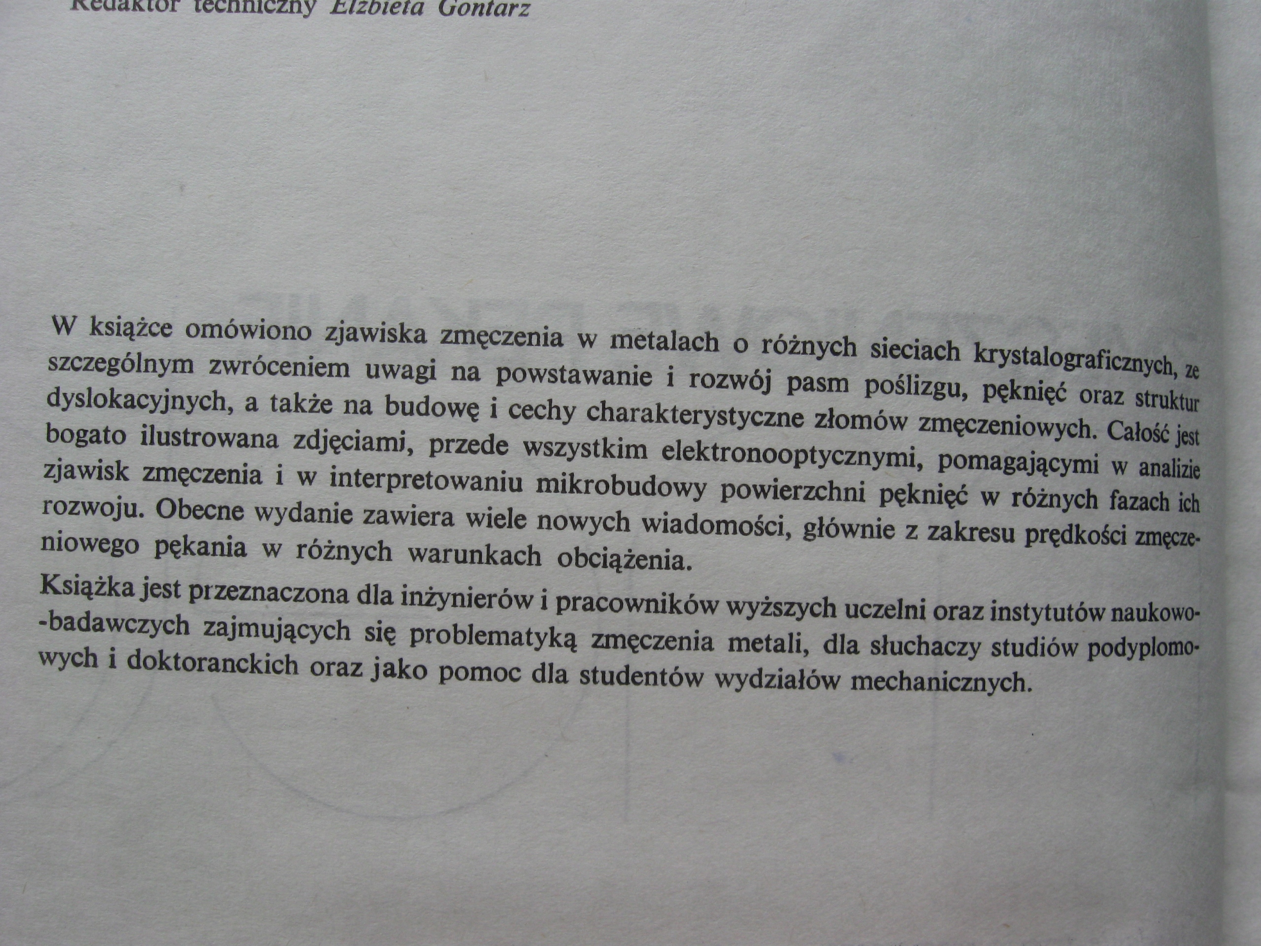 Zmęczeniowe pękanie metali , Kocańda Nośnik książka papierowa