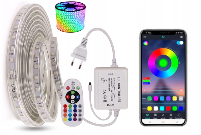 Zestaw taśma wodoodporna Rgb 60 LED/m 45m Pilot 230V bluetooth