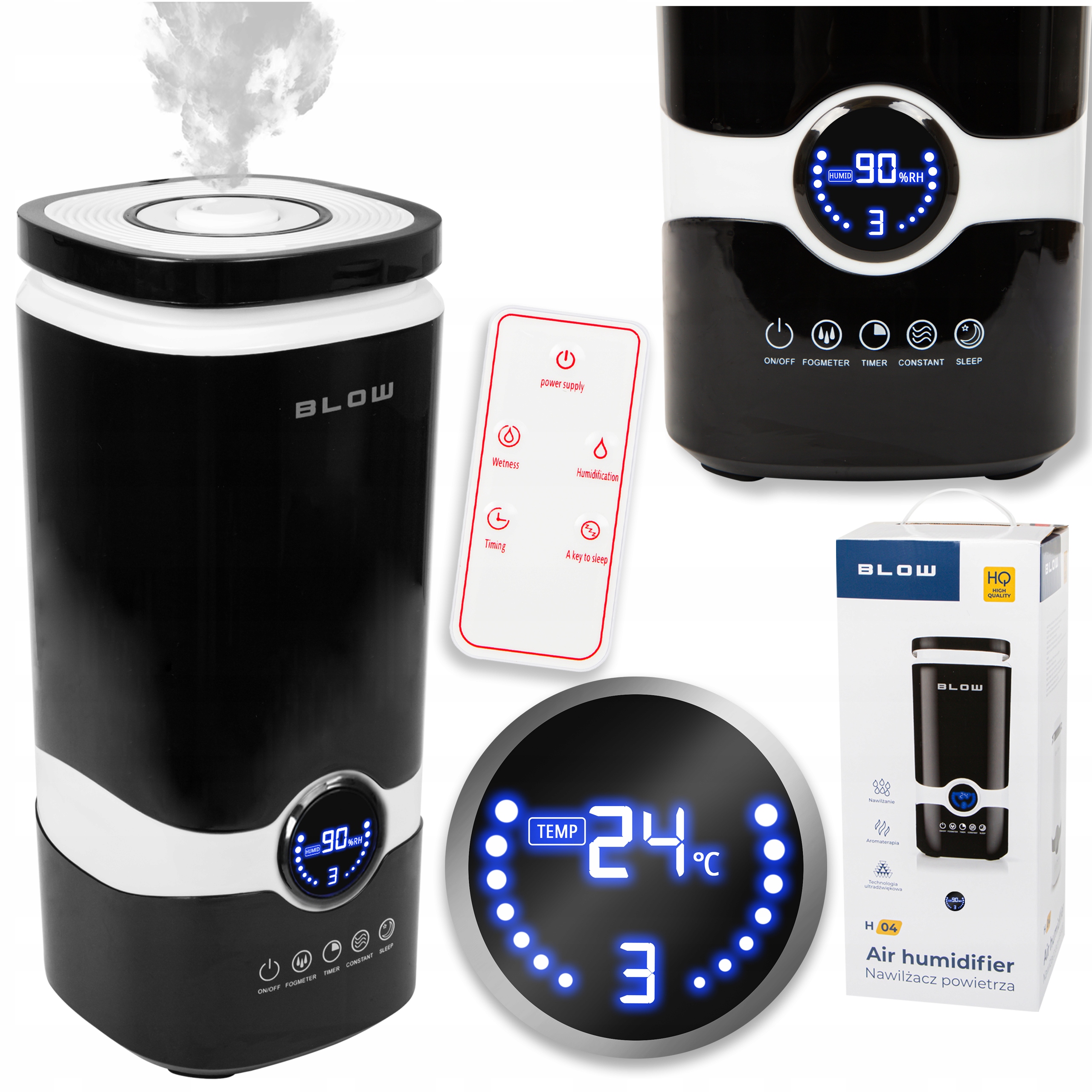 Nawilżacz Powietrza Dyfuzor Zapachowy Higrometr Timer Pilot Termometr 4L