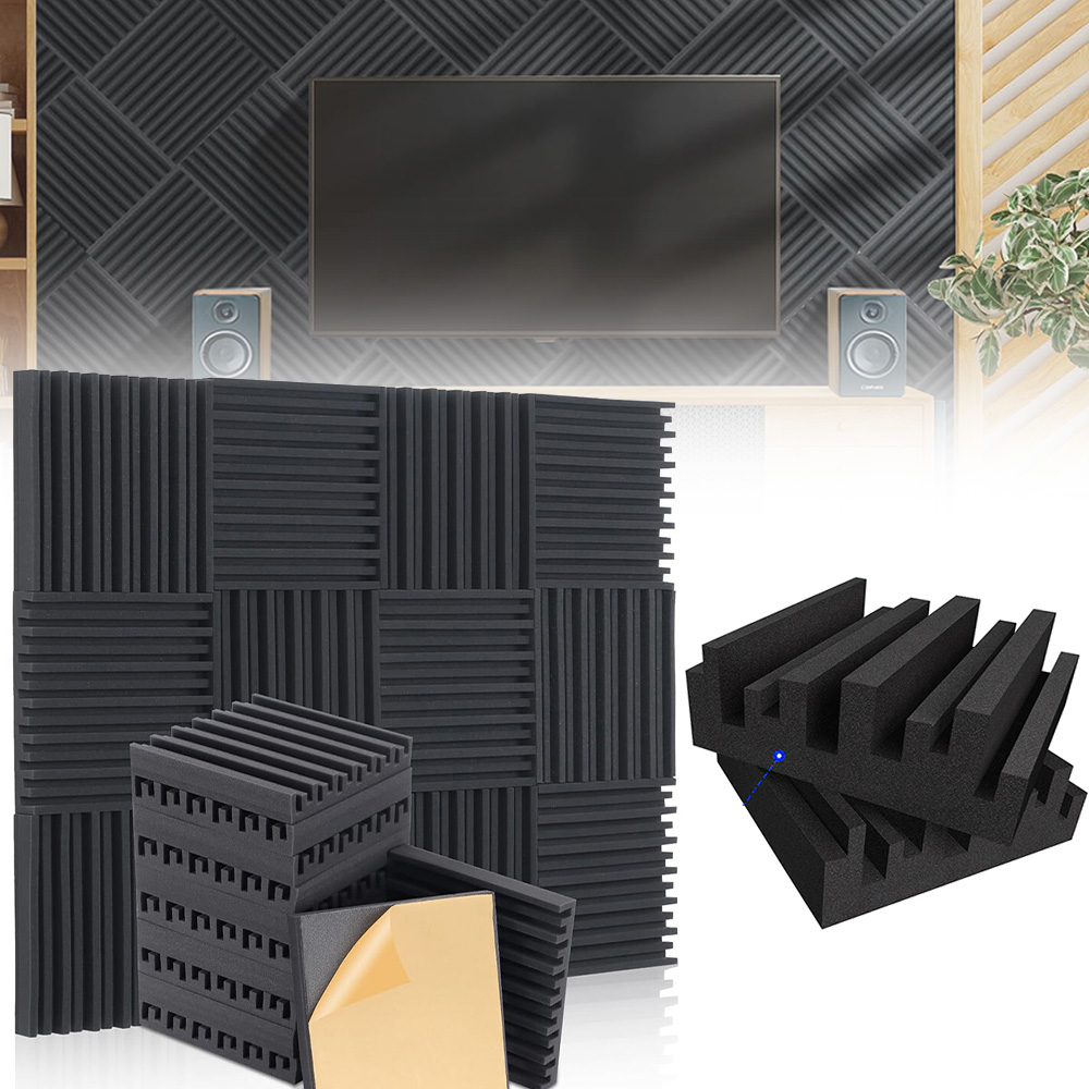 24X Panele ścienne czarny akustyczne 30x30x5cm pochłanianie dźwięku