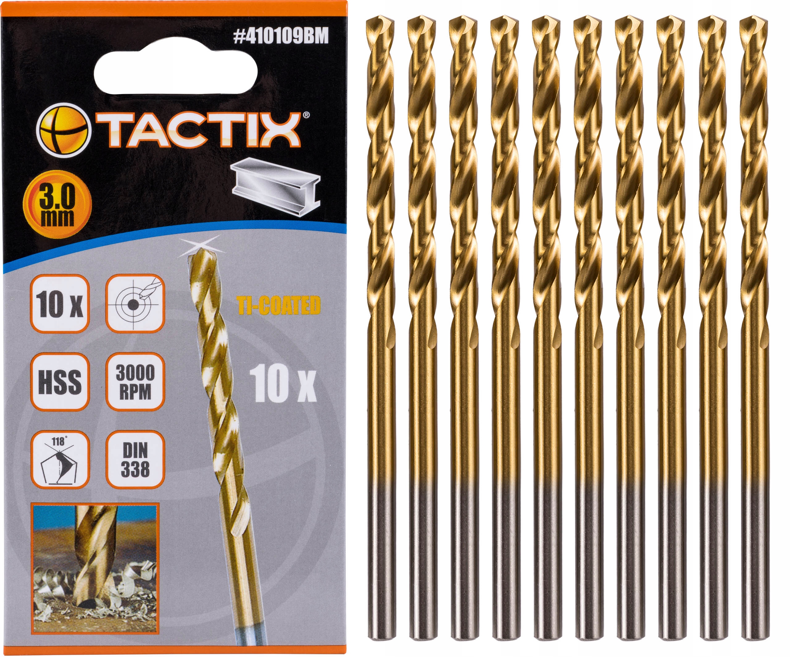 

Wiertła Tytanowe do metalu Tactix HSS-TiN 3mm