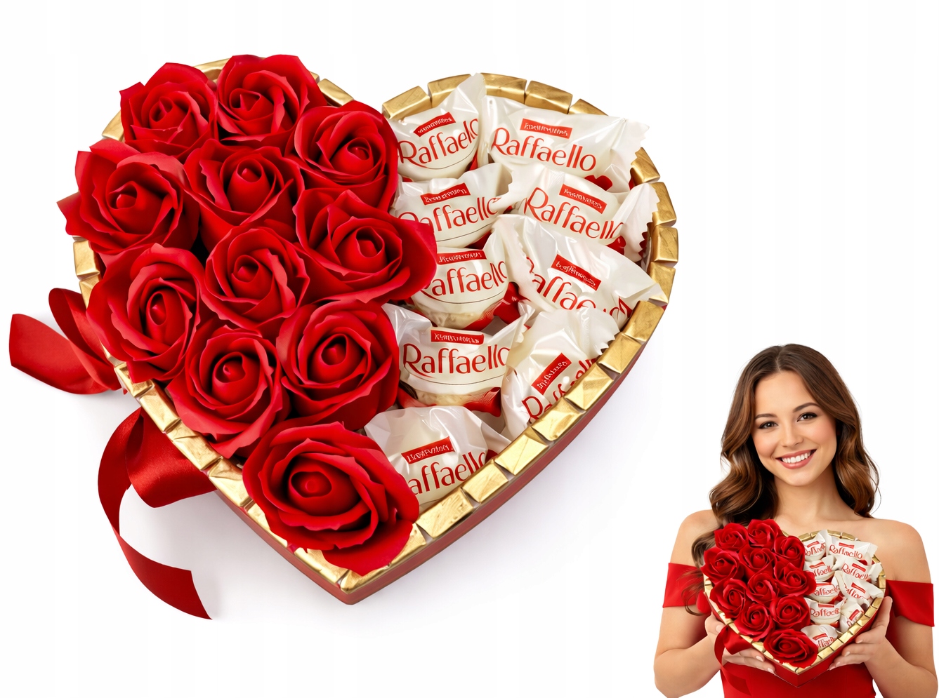 Kytice ze sladkostí Srdce Rafaello Mýdlové růže Dárek pro ženy