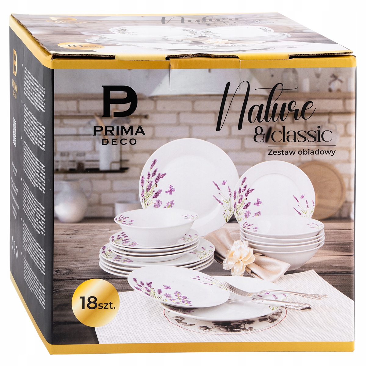 SERWIS OBIADOWY 6 OSÓB KOMPLET TALERZY BIAŁYCH PORCELANA 18 CZĘŚCI LAWENDA Kod producenta 5903771842907