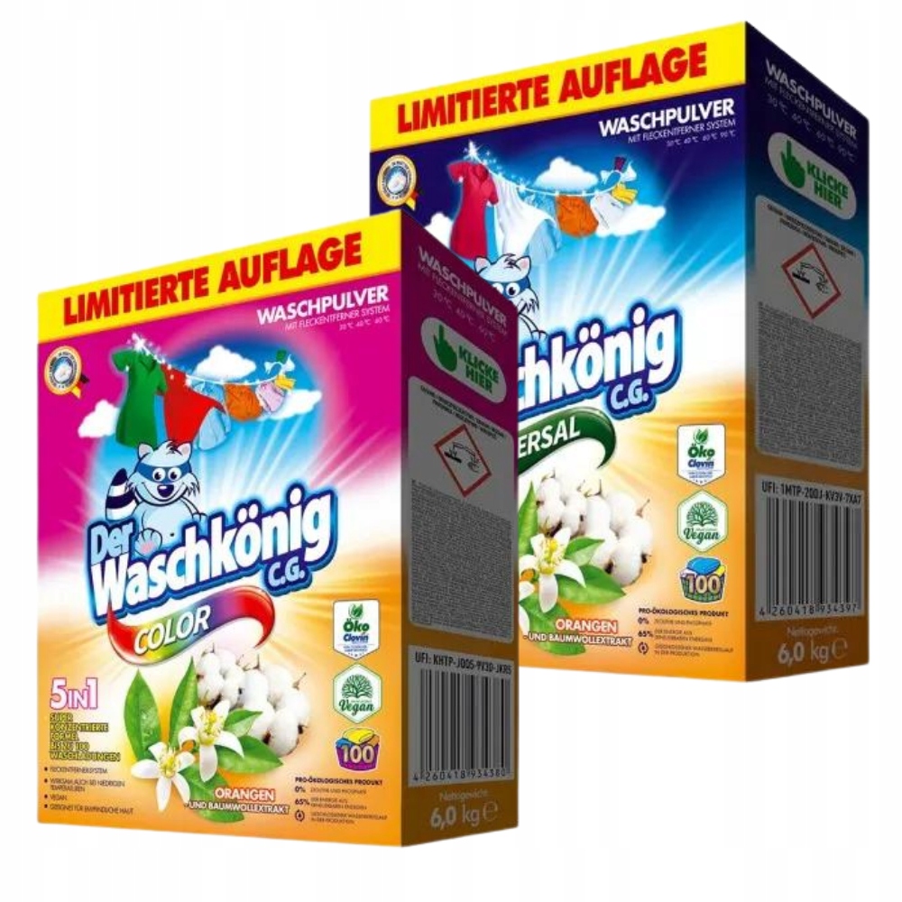 Levně Der Waschkonig Orange Color a Universal Prací Prášek 2 x 6 kg