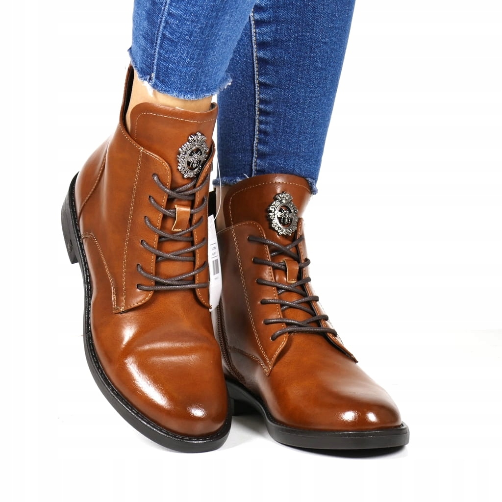 Hnědé Kotníkové Boty S Včeličkou Na Ploché Podrážce Pohodlné Módní Zima Podzim 4