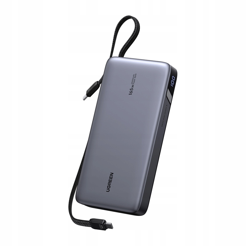Powerbanka 25000 mAh Ugreen PB552, 165 W, Usb-c, vstavaný kábel (sivý)