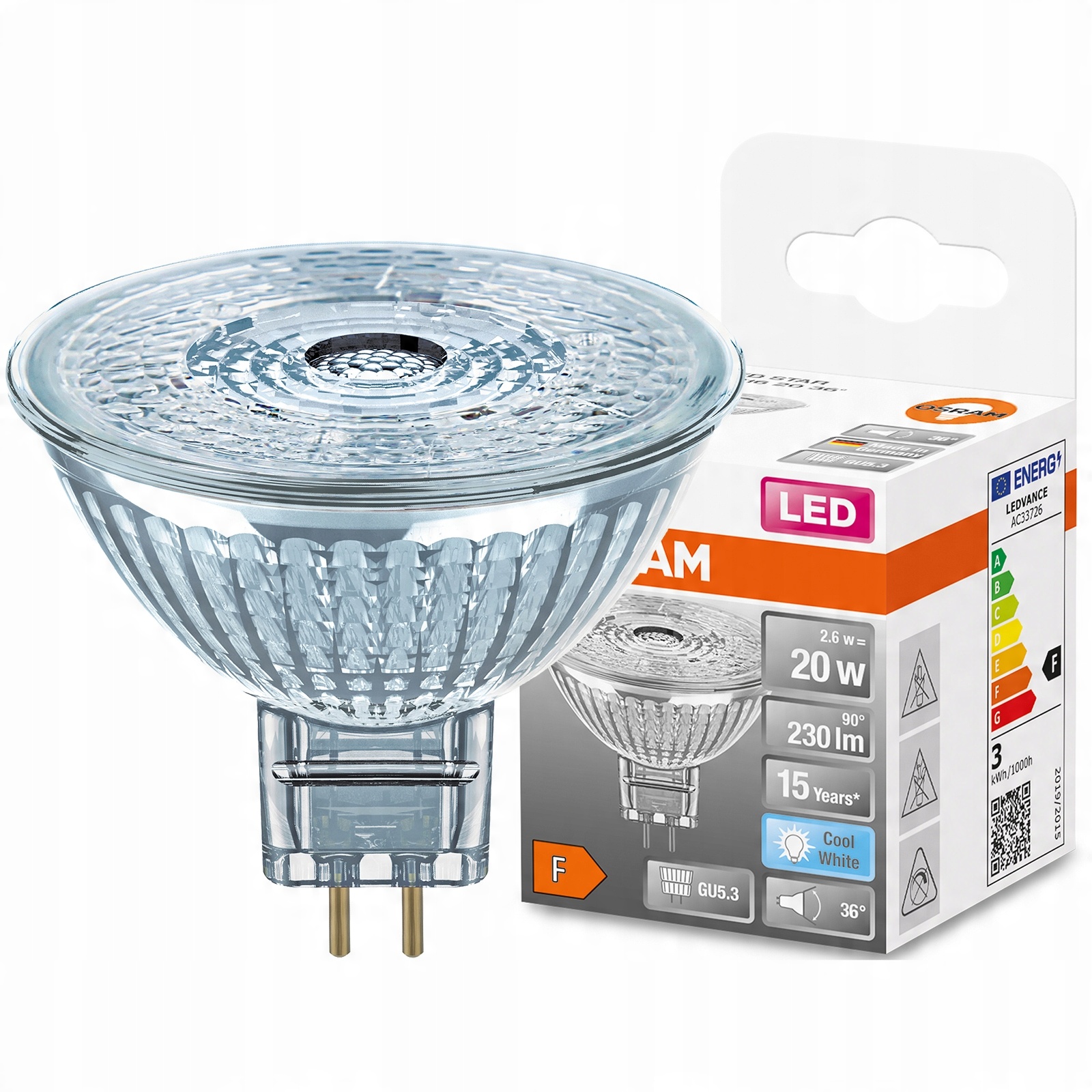 

Żarówka Led GU5.3 MR16 2,6W 20W 230lm 4000K Osram