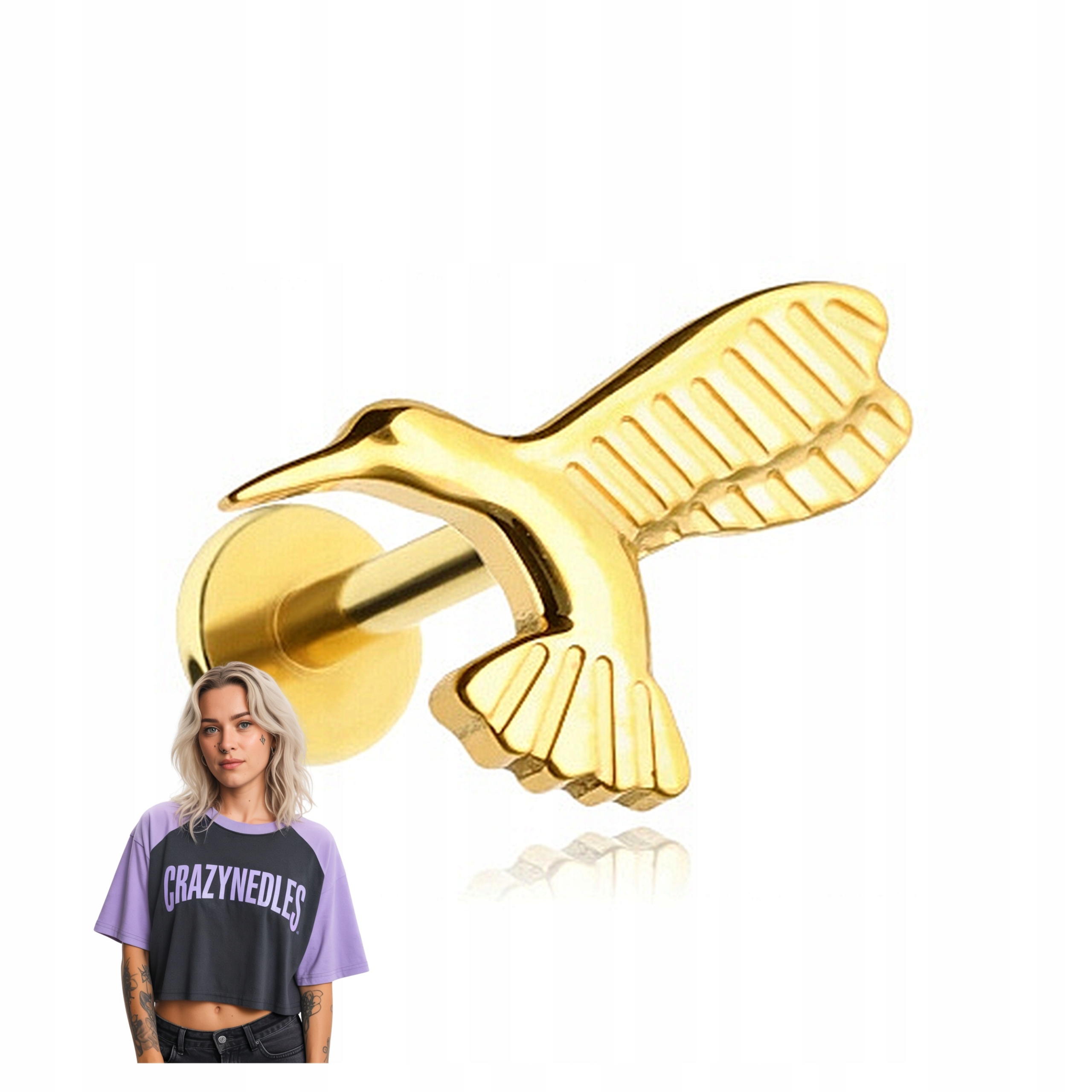 Titanový náušník labret kolibřík zlatý 1,2/6