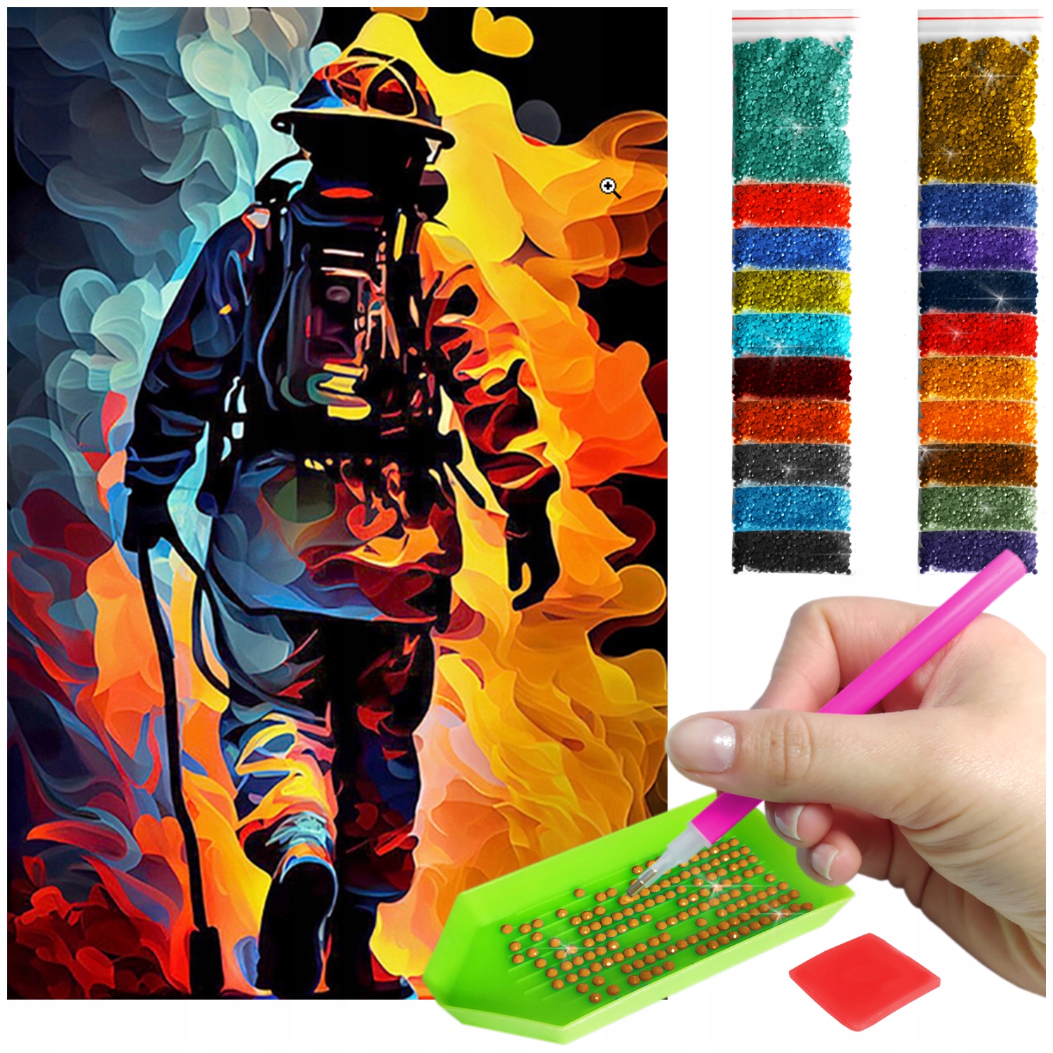 Výšivka Diamond Painting mozaika Hasič v ohni sada