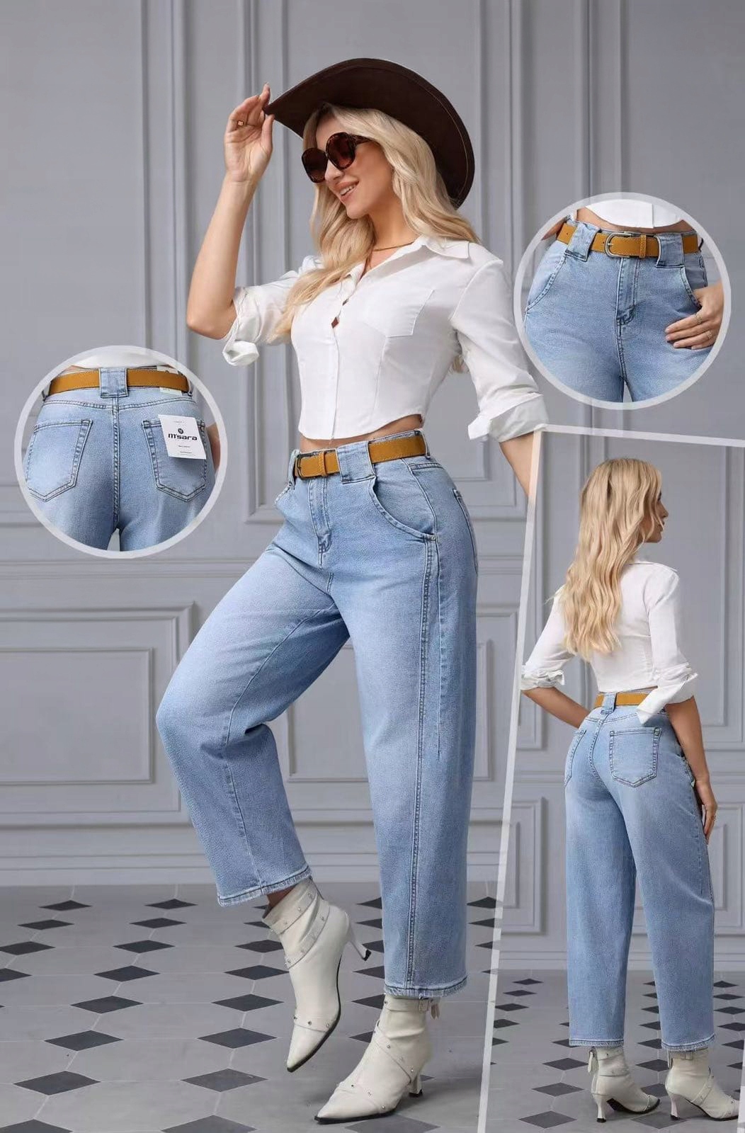 M.Sara Damskie Spodnie Jeansowe Wysoki Stan Baggy Balloon limitowana edycja