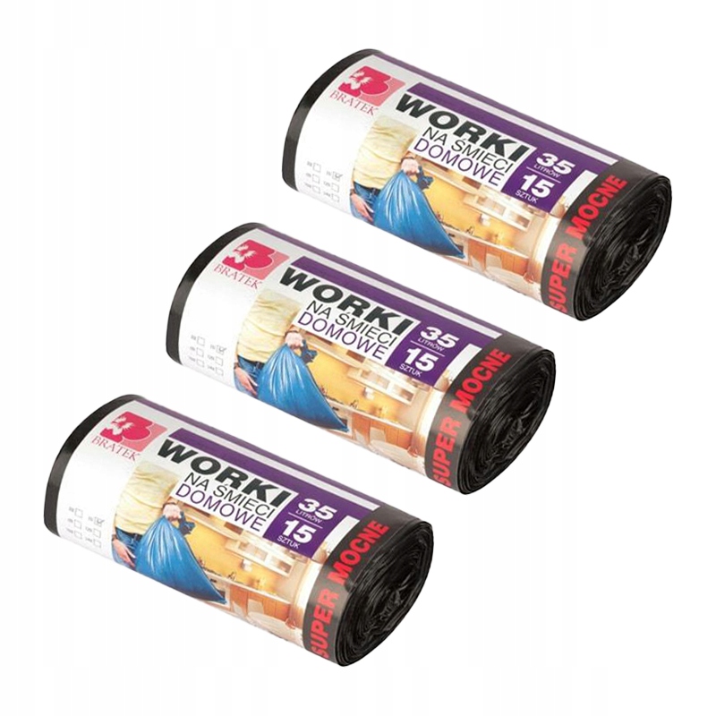 

3x Worki Na Śmieci Domowe 35L 15SZT