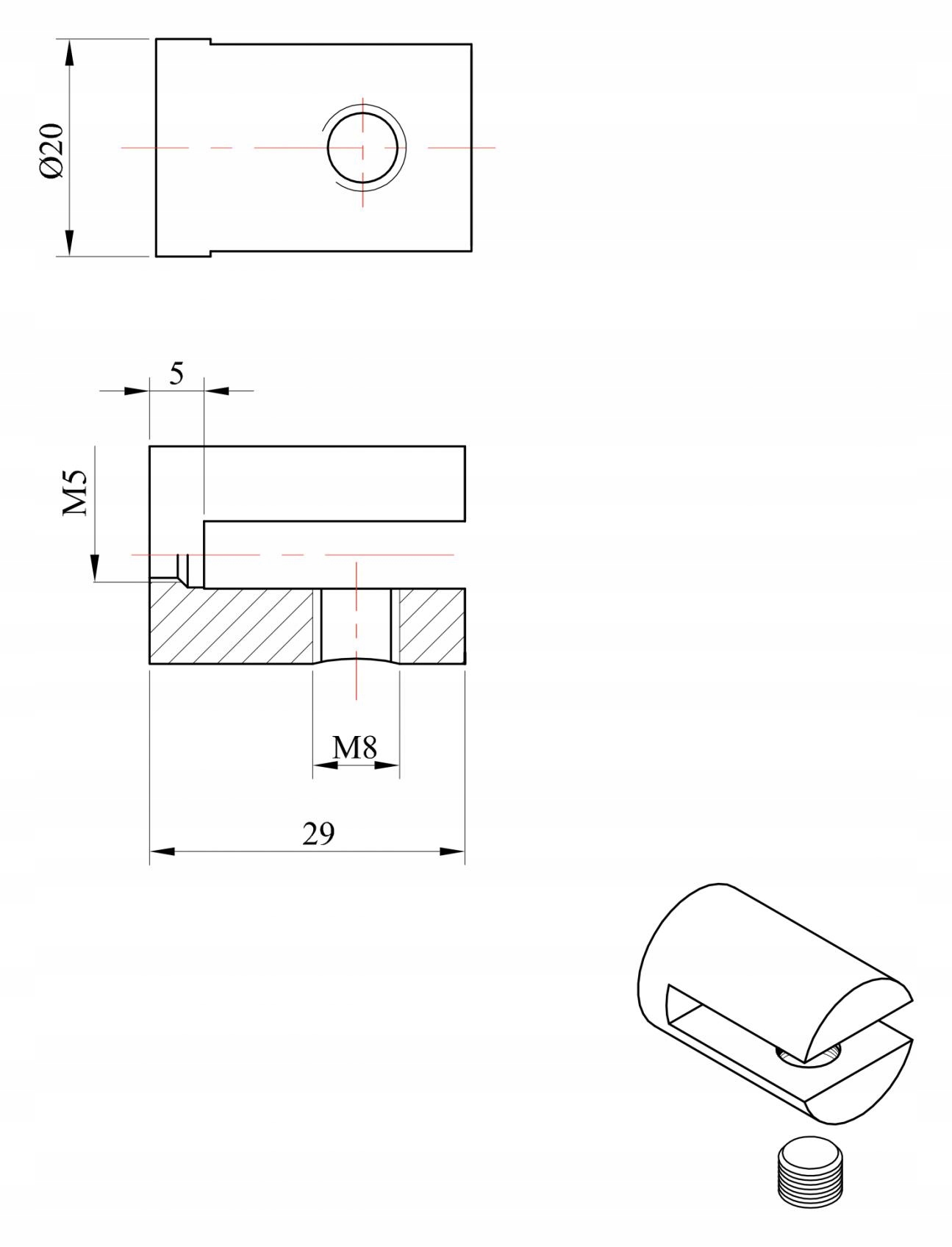 Uchwyt do półki łazienkowej szklanej 6 mm chrom Szerokość 20 mm