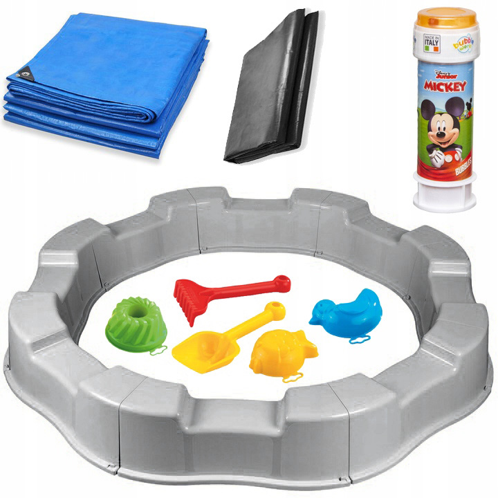 DUŻA PIASKOWNICA PLASTIKOWA ZABAWKI DO PIASKU PLANDEKA BAŃKI MYDLANE GRATIS