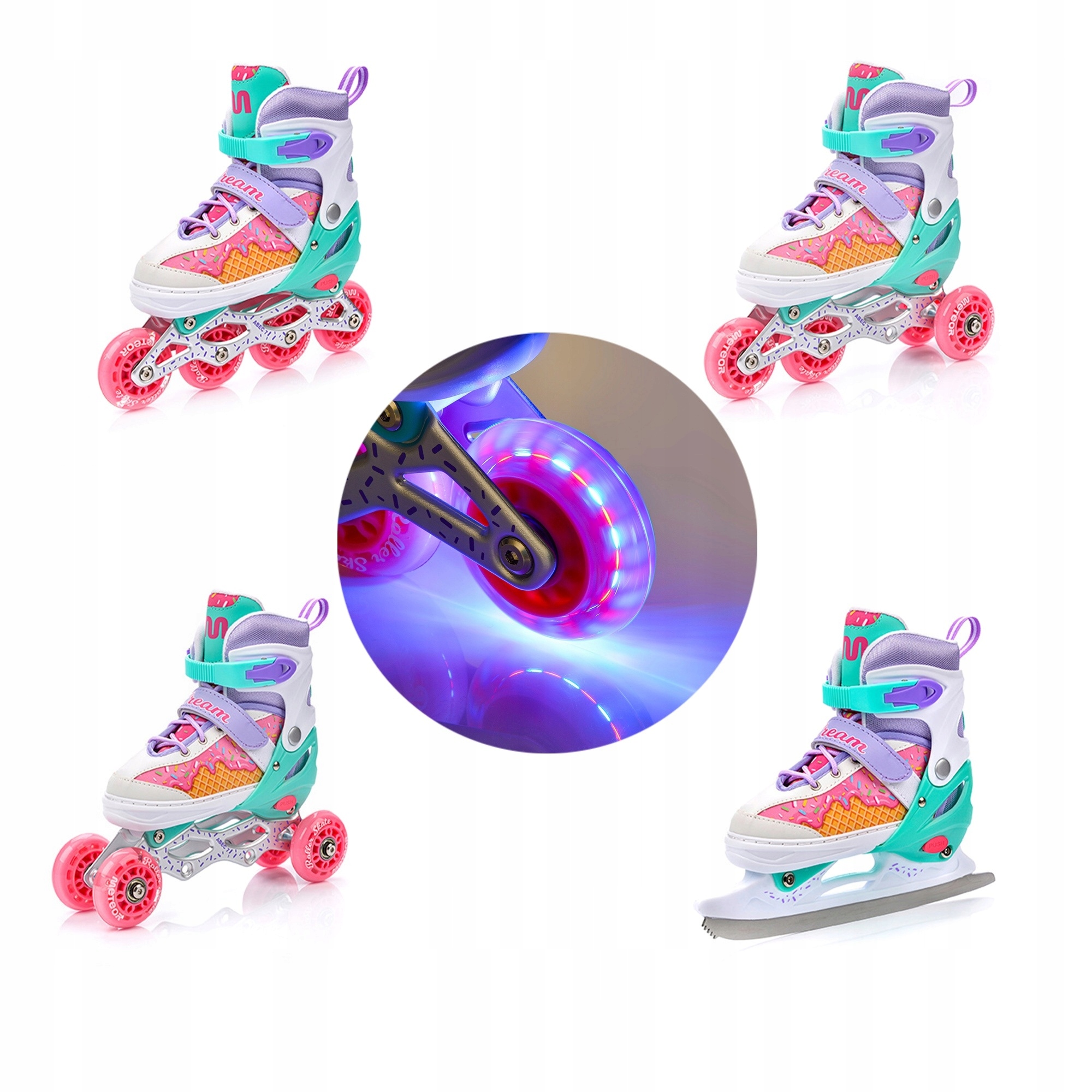 Kolečkové Brusle nastavitelné 4v1 Led Kolečkové Brusle Brusle Na Led Kolečkové brusleWrotki Meteor velikost L 38-41