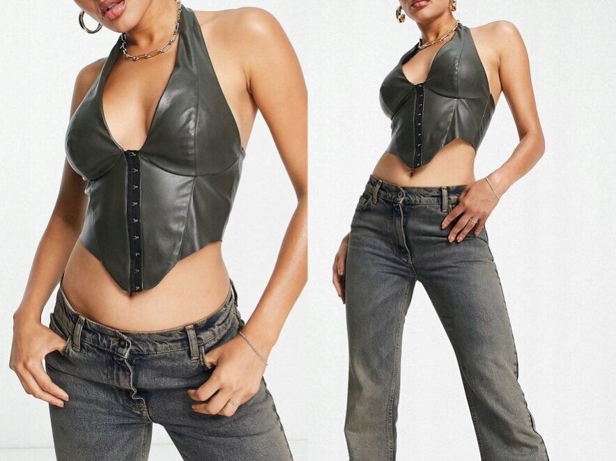 DESIGNex gorset z poliuretanu halter khaki L