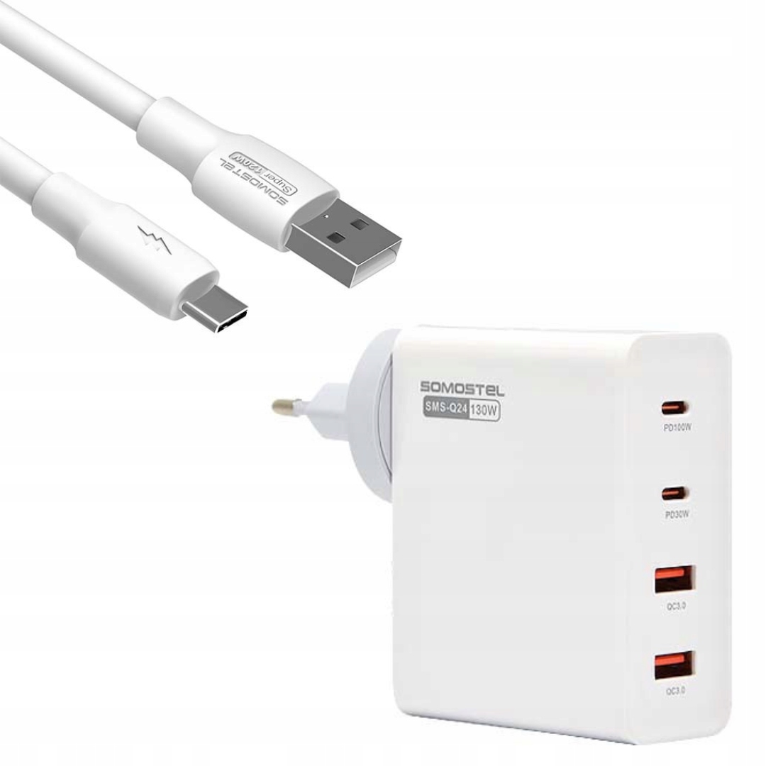 Set Síťová Nabíječka 130W 2xUSB-C 2xUSB 100W Kabel Usb Typ-C 6A