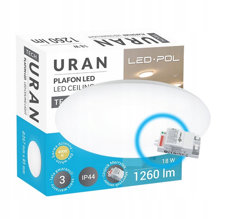 Led-pol Stropní Svítidlo Uran 18W Mikrovlnný Senzor 4000K