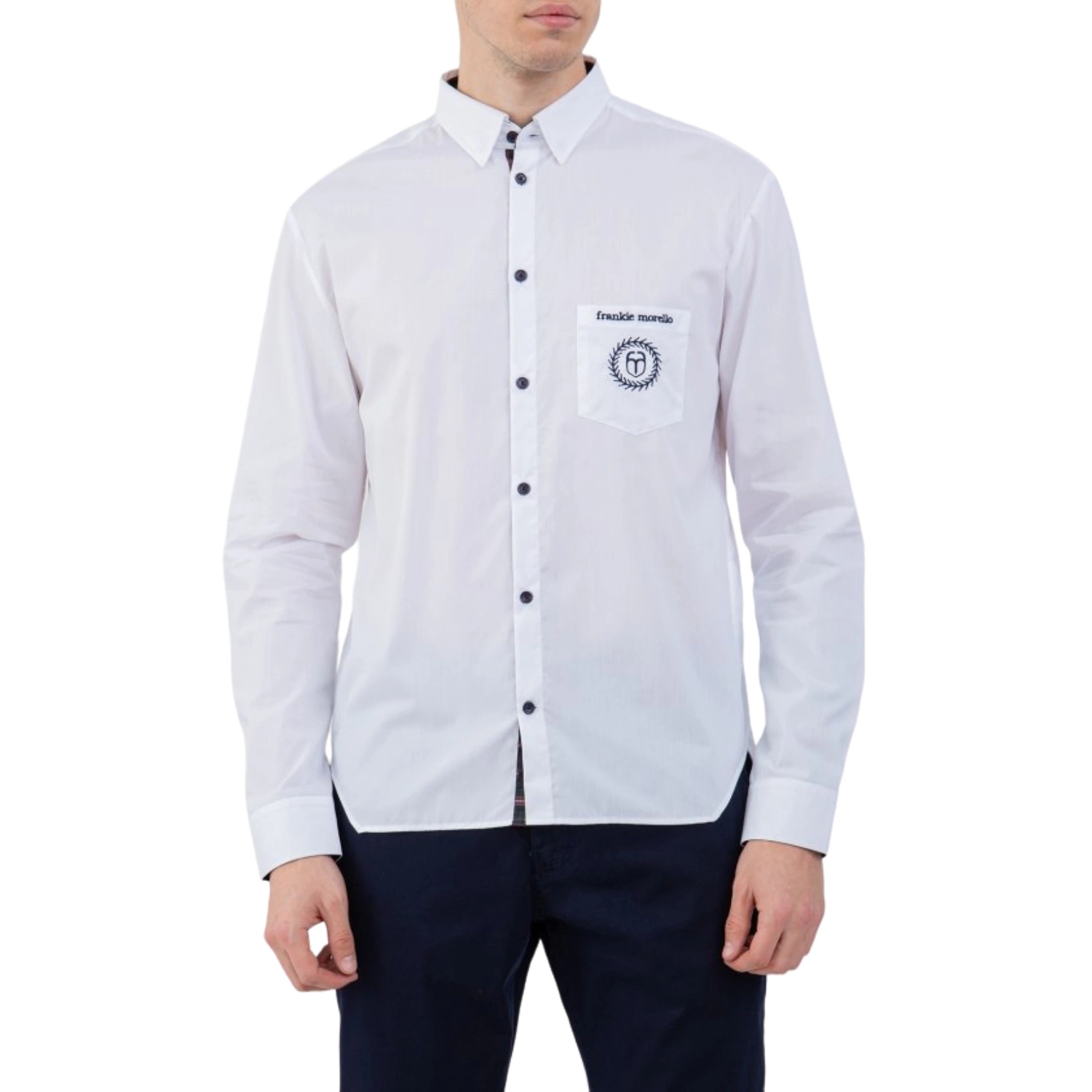 Pánská košile Frankie Morello hladká bílá klasická bavlněná vel. M